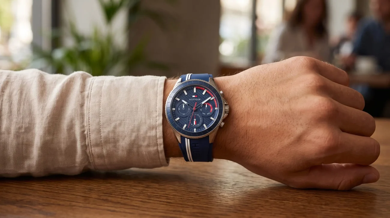 Montre Tommy Hilfiger homme Maroc - chronographe bleu porté au poignet
