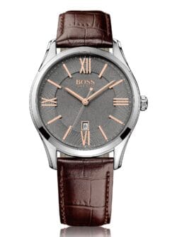 Montre Hugo Boss 1513041 Ambassador cadran gris bracelet cuir croco 43mm
