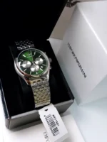 Montre Emporio Armani AR11581 Antonio homme dans son écrin noir, avec étiquette de référence et boîte blanche