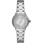 Montre Emporio Armani AR11632 Genni vue de face, cadran argenté entièrement pavé de cristaux