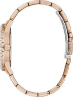 Montre Guess GW0111L3 Sparkler femme vue de profil, couronne ton or rose et boucle déployante ouverte