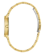 Montre Guess GW0404L4 Dawn femme vue de profil, boîtier et bracelet dorés avec fermoir déployant