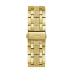 Bracelet doré de la Guess GW0714G2 vu de dos, maillons centraux texturés et fermoir déployant gravé Guess