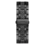 Bracelet de la Guess GW0714G4 vu de dos, maillons noirs à centre texturé et fermoir déployant gravé Guess