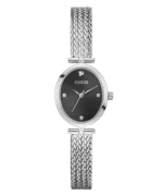 Montre Guess GW0935L1 femme ovale argentée, cadran noir et bracelet maille acier, vue de face
