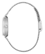 Montre Guess GW0935L1 femme vue de profil, boîtier ovale argenté, couronne et bracelet maille déployé