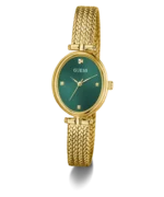 Montre Guess GW0935L2 femme ovale dorée, cadran vert et bracelet maille acier doré, vue de face