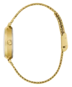 Montre Guess GW0935L2 femme vue de profil, boîtier ovale doré, couronne et bracelet maille déployé