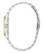 Montre Guess GW0936L3 Jada femme vue de profil, couronne argentée, lunette dorée et bracelet en acier