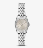 Montre Michael Kors MK4843 Petite Lexington vue de face, boîtier argenté, lunette cannelée et cadran crème