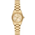 Montre Michael Kors MK4951 Lexington femme vue de face, cadran doré à index en cristaux et lunette cannelée dorée
