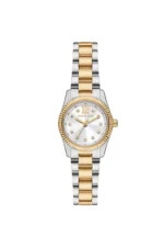 Montre Michael Kors MK4953 Mini Lexington vue de face, lunette cannelée dorée et bracelet bicolore argent et or