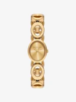 Montre Michael Kors MK4957 Mini Maude vue de face, boîtier ovale doré et bracelet à maillons ovales ajourés
