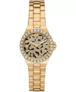 Montre Michael Kors MK7394 Lennox femme vue de face, cadran léopard noir et doré et lunette sertie de cristaux
