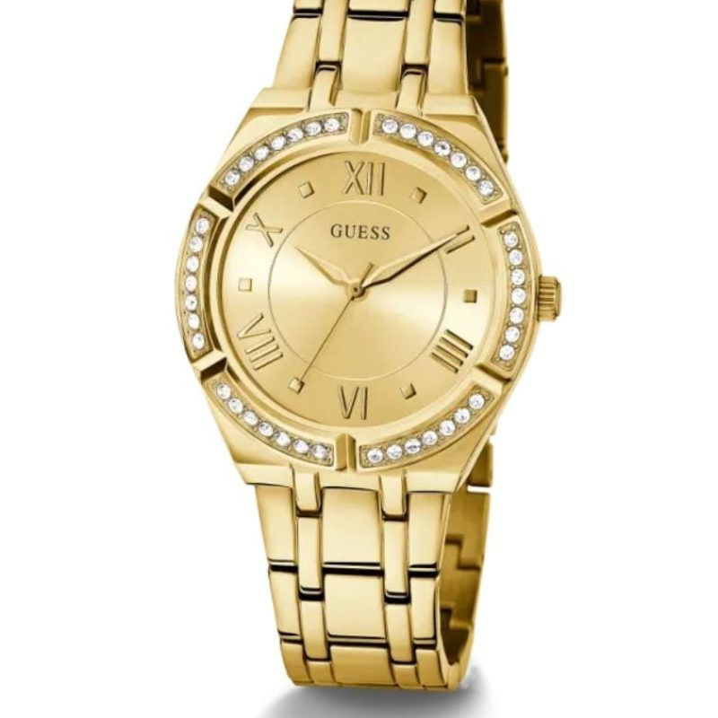 Product: GW0033L2 Dial Finish: Sunray Case Material: Stainless Steel Band Color: Gold Tone Buckle/Clasp: Pilot Buckle Case Color: Gold Tone Case Size: 36mm Dial Color: Champagne Watch Movement: Analog