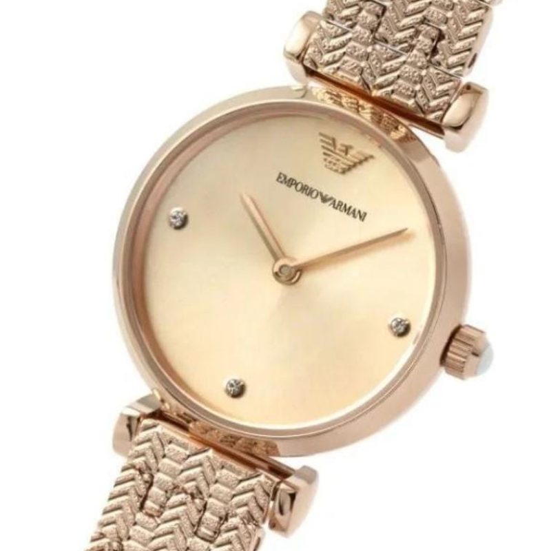 Sku: AR11342 Case Size: 28 mm Movement: Two Hand Platform: N/A Strap Material: Stainless Steel Strap Colour: Rose Gold Case Water Resistance: 3 ATM Case Material: Stainless Stee