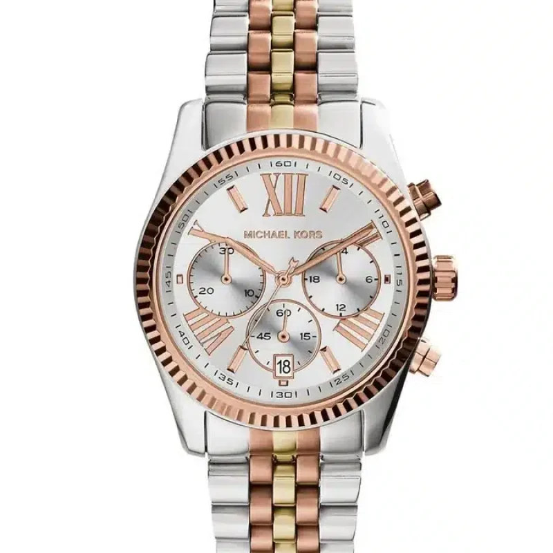 Montre Michael Kors Lexington MK5735 bicolore (acier/or rose) avec cadran argenté pour femme au Maroc.