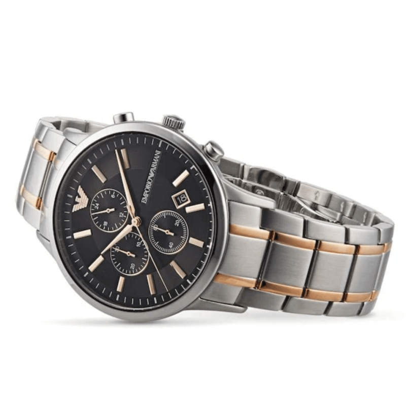 Montre Emporio Armani AR11165 bracelet bicolore argent or rose acier chronographe homme Maroc