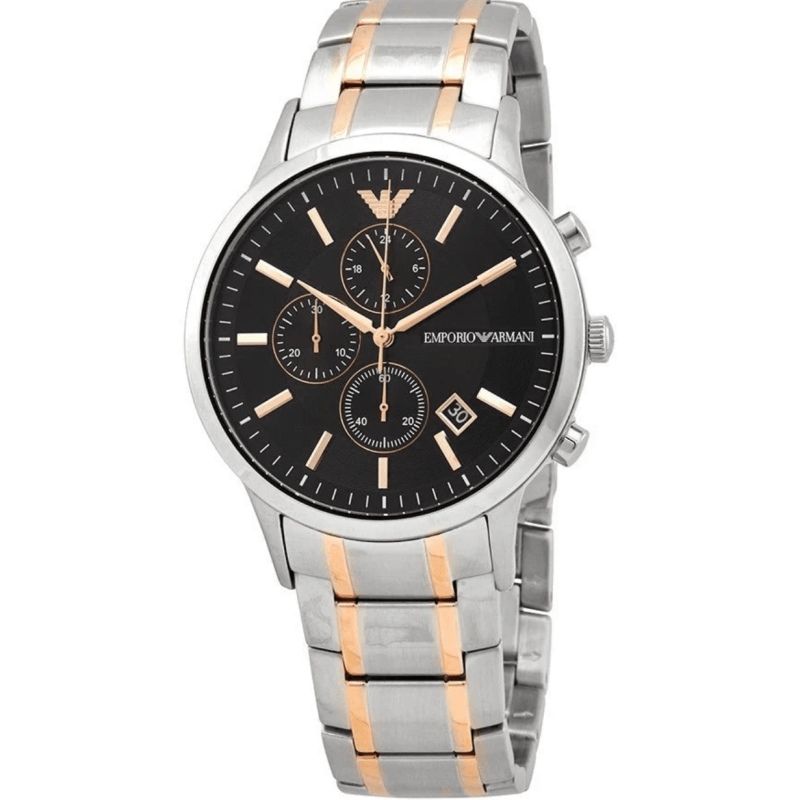 Montre Emporio Armani AR11165 chronographe bicolore cadran noir or rose pour homme au Maroc