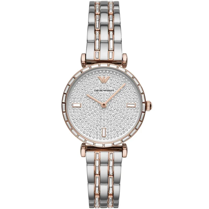 emporio armani ar11293 montre femme cadran cristaux bracelet bicolore face