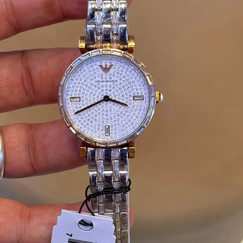Montre Emporio Armani Femme AR11293 argent et or rose cadran pavé de cristaux pour femme au Maroc.