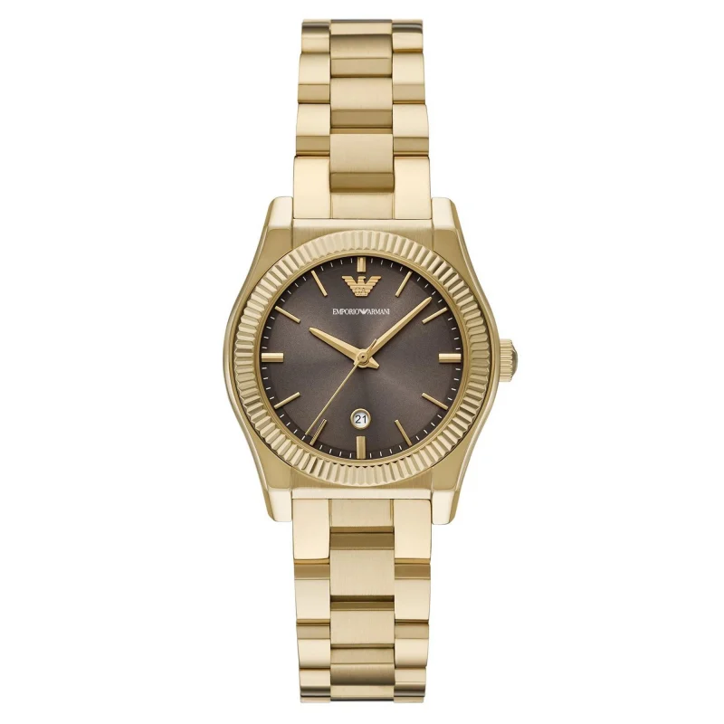 emporio armani ar11700 montre femme cadran brun bracelet dore face