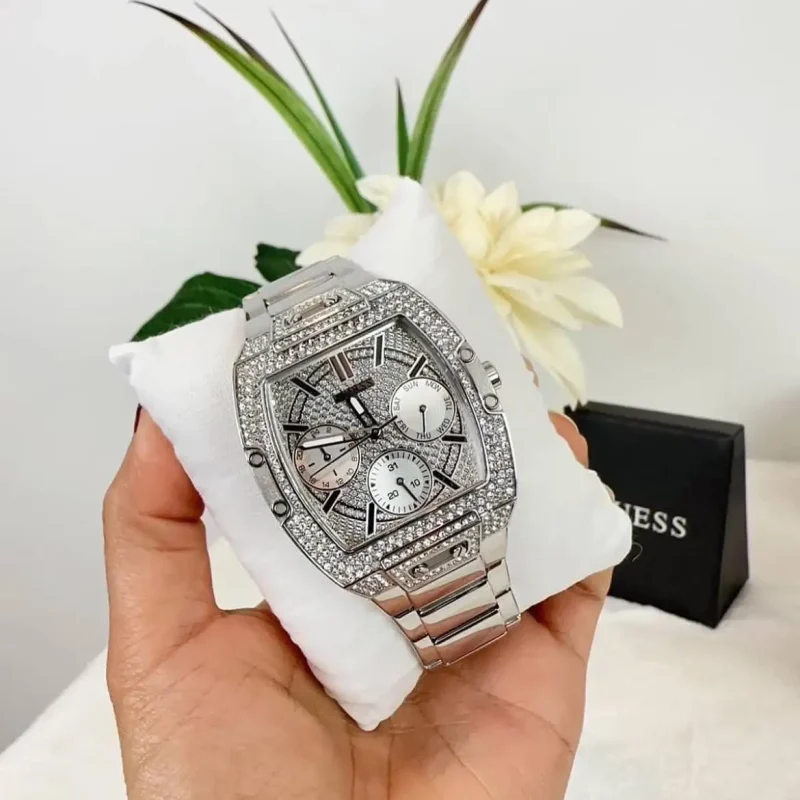 guess gw0104l1 cadran argenté détails cristal pour femme au maroc