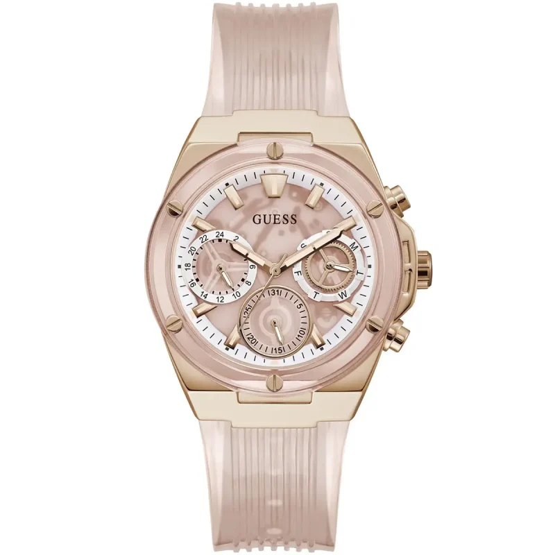 guess gw0409l3 montre femme cadran rose bracelet rose face