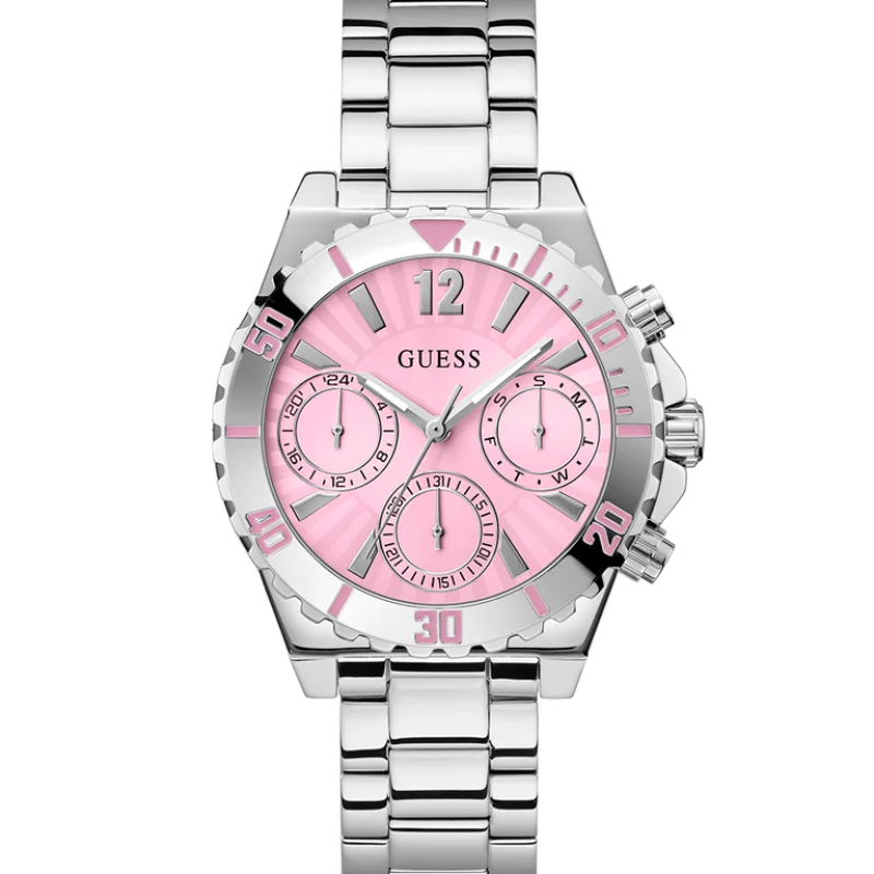 Montre femme GUESS GW0696L1 Color Fusion à cadran rose et bracelet argenté