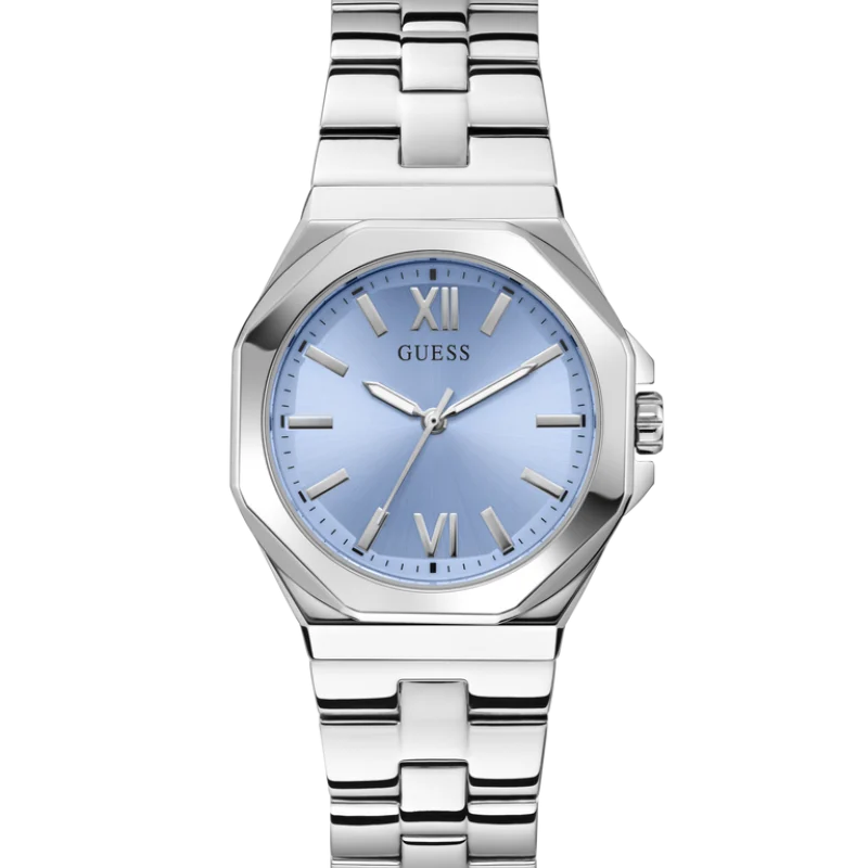guess gw0873l1 montre femme cadran bleu bracelet argent face