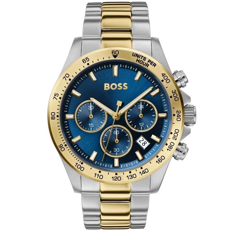 Montre homme Hugo Boss 1513767 avec cadran bleu, compteurs chronographe et bracelet acier