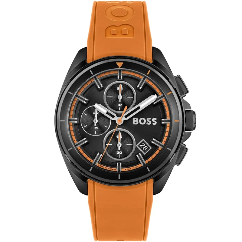 hugo boss volane orange 1513957 montre homme cadran noir bracelet orange face