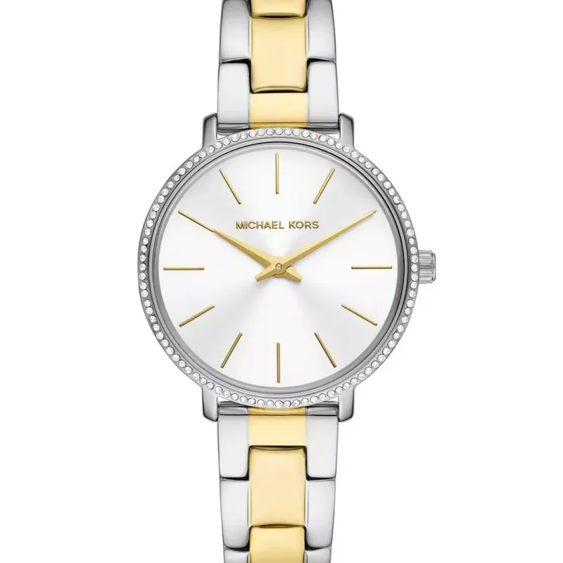 Montre femme Michael Kors MK1041 Pyper bicolore avec cadran blanc et lunette pavée