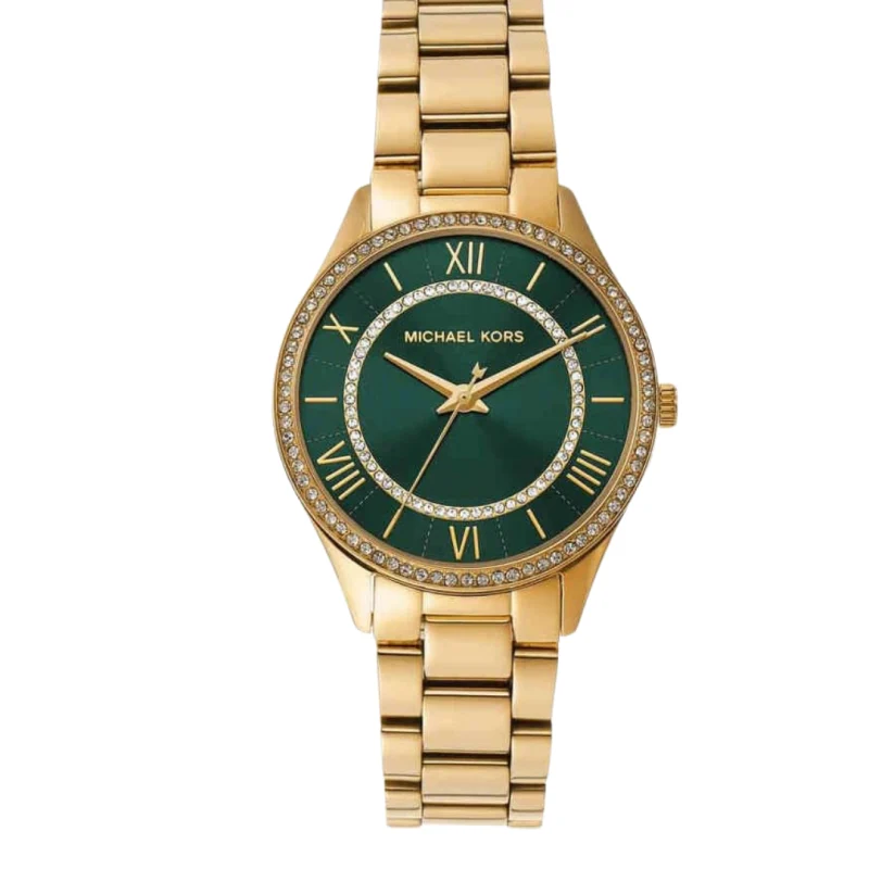 michael kors mk4737 montre femme cadran vert bracelet dore face