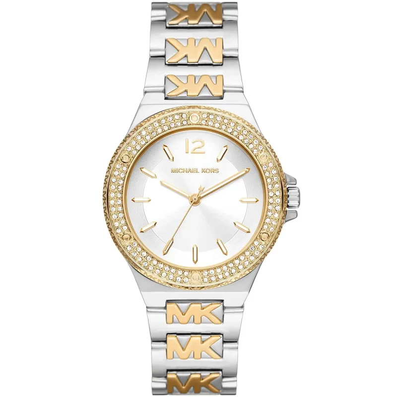 michael kors mk7338 montre femme cadran blanc bracelet bicolore face