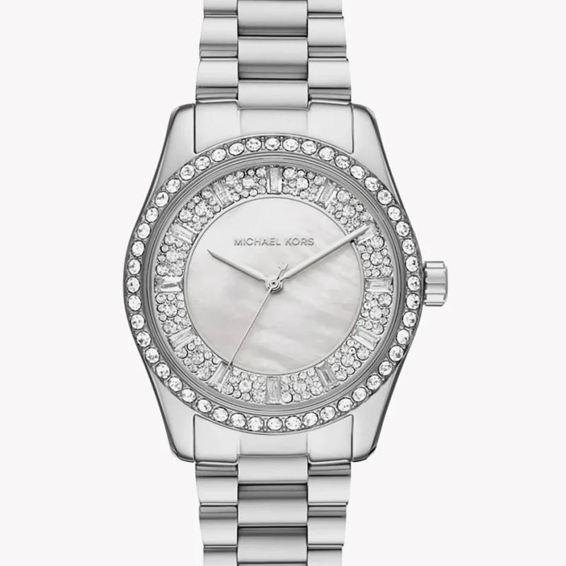 Montre femme Michael Kors MK7445 Lexington en acier argenté avec cadran nacré et lunette ornée de cristaux