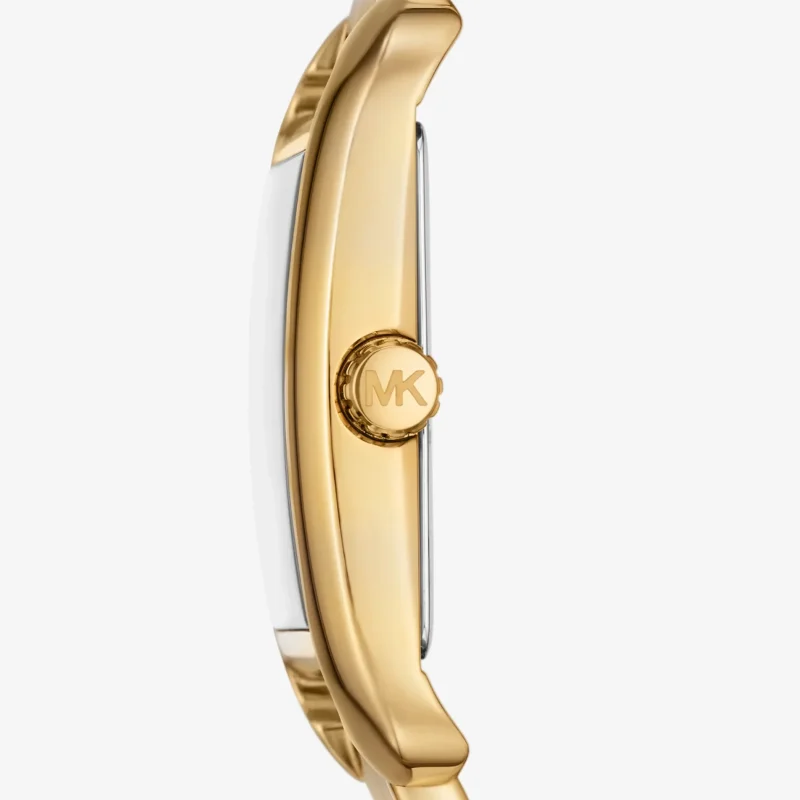Profil de la montre Michael Kors Monroe MKO1031 dorée avec boîtier rectangulaire