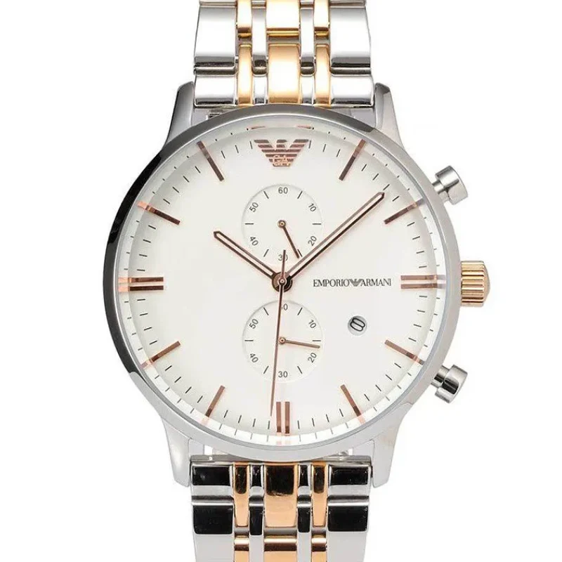 Montre Emporio Armani AR0399 New Retro bicolore en acier et or rose pour homme au Maroc.