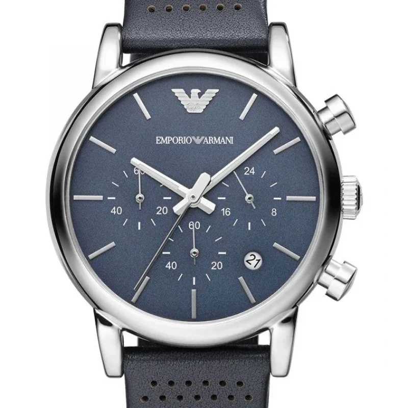 Montre Emporio Armani AR1736 Luigi bleue avec bracelet en cuir perforé pour homme au Maroc.