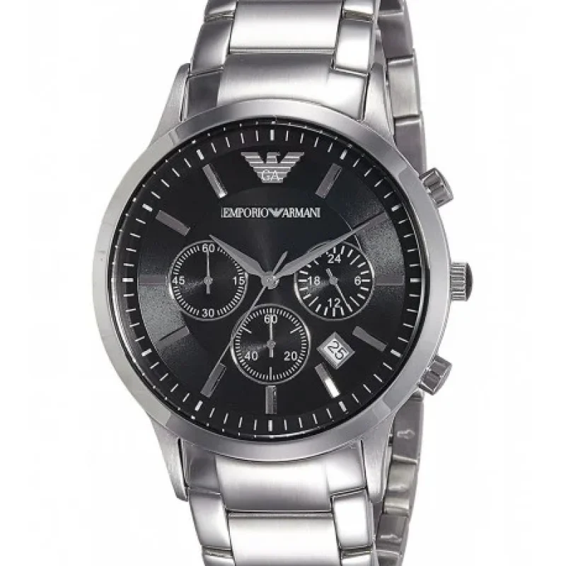 Montre Emporio Armani AR2434 Renato argentée avec cadran noir pour homme au Maroc.