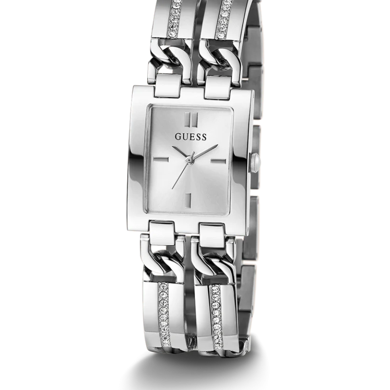 Montre Guess pour femme GW0668L1 avec cadran carré argenté et cristaux