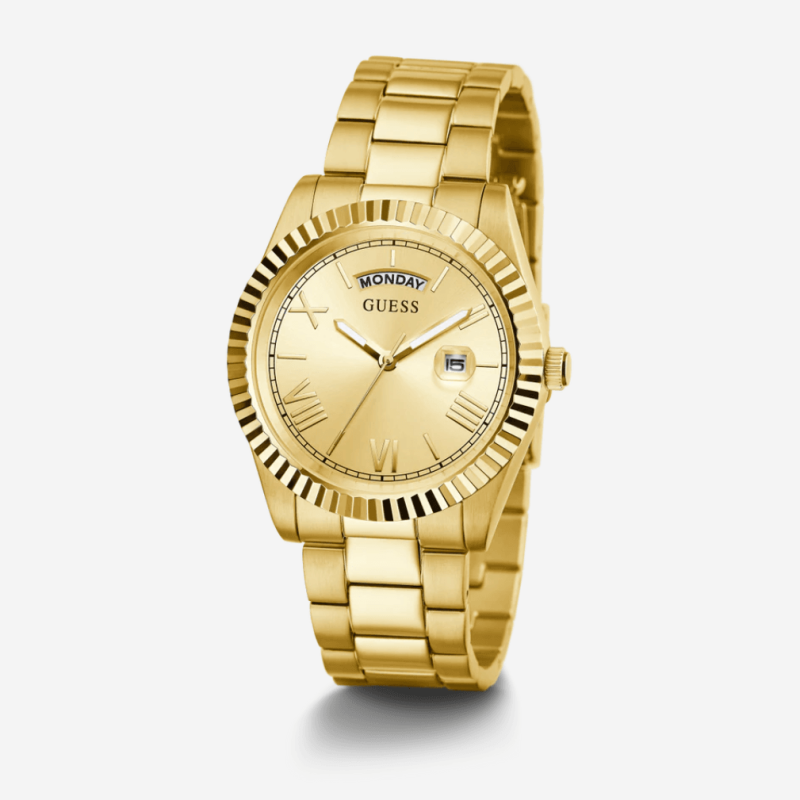 montre guess day date gw0265g2 gold cadran champagne romains